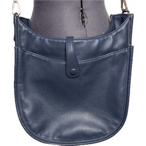 Ah-Dorned Navy Pebbled Vegan Leather Crossbody Messenger Bag Bee Strap